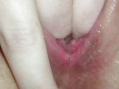 Wife finger-banging my jizz out of her pussy